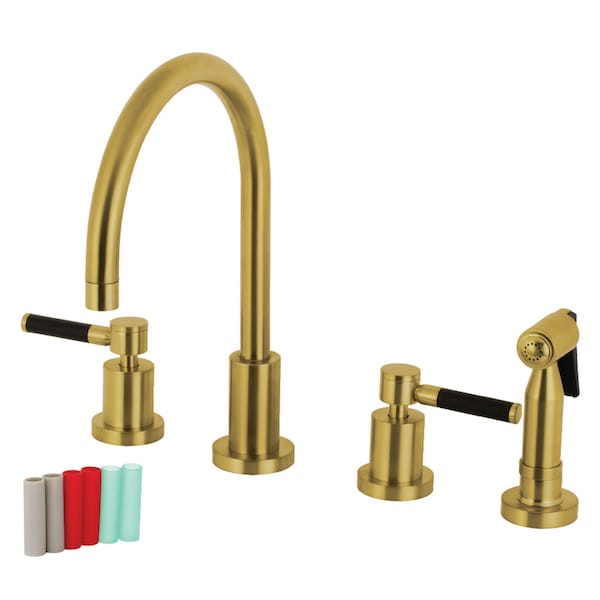 KS8727DKLBS Kaiser 8" Widespread Kitchen Faucet W/ Brass Sprayer, Brass